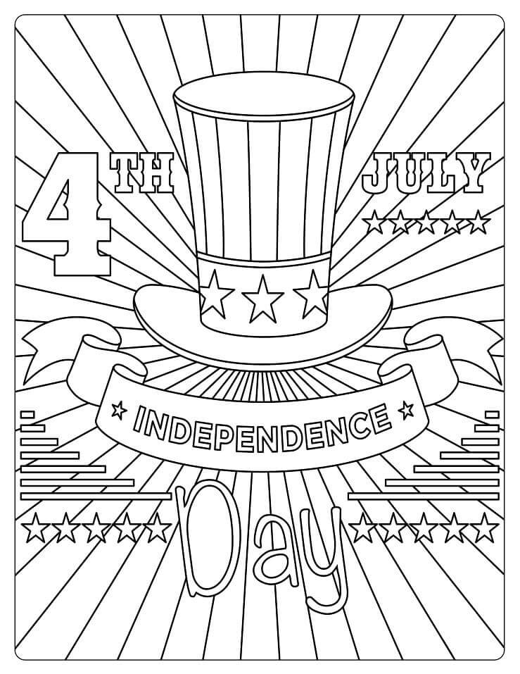 Dibujo de 4 de Julio Con Sombrero para Colorear y Imprimir