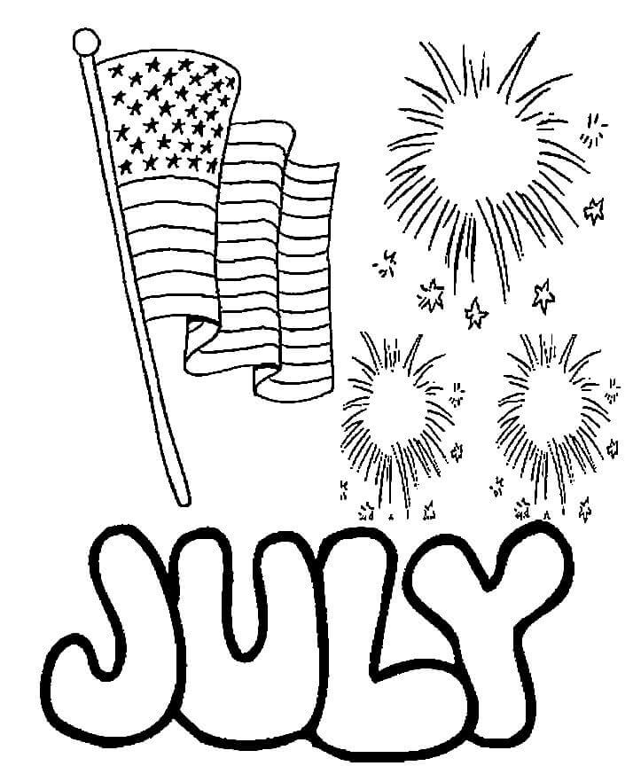 Dibujo de Julio Con Bandera Americana para Colorear y Imprimir