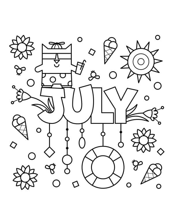 Dibujo de Mes de Julio para Colorear y Imprimir