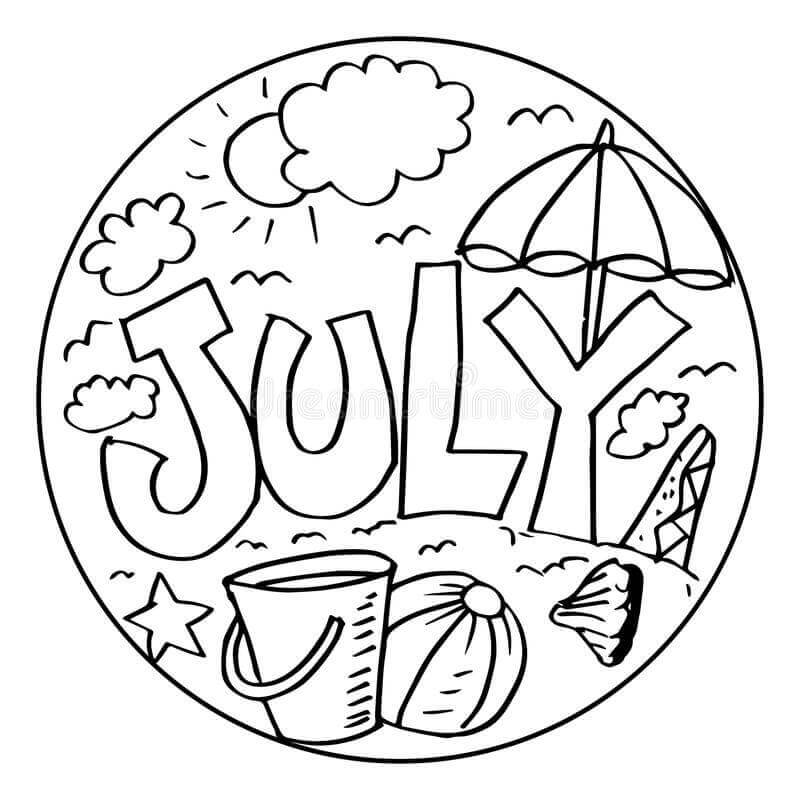 Dibujo de Playa de Julio para Colorear y Imprimir