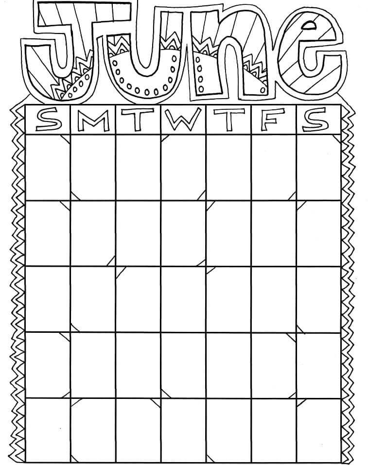 Dibujo de Calendario 1 de Junio para Colorear y Imprimir