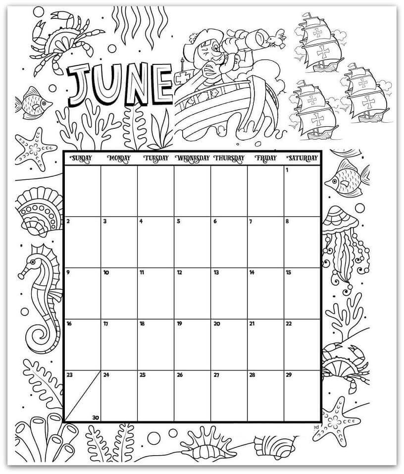 Dibujo de Calendario Junio 2 para Colorear y Imprimir