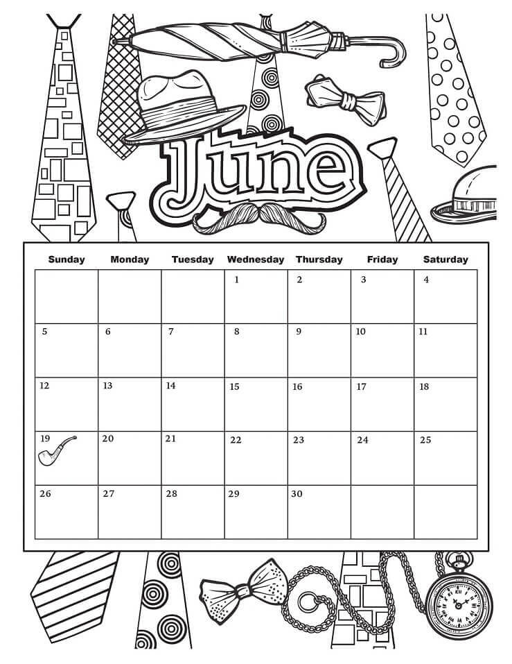 Dibujo de Calendario Junio para Colorear y Imprimir