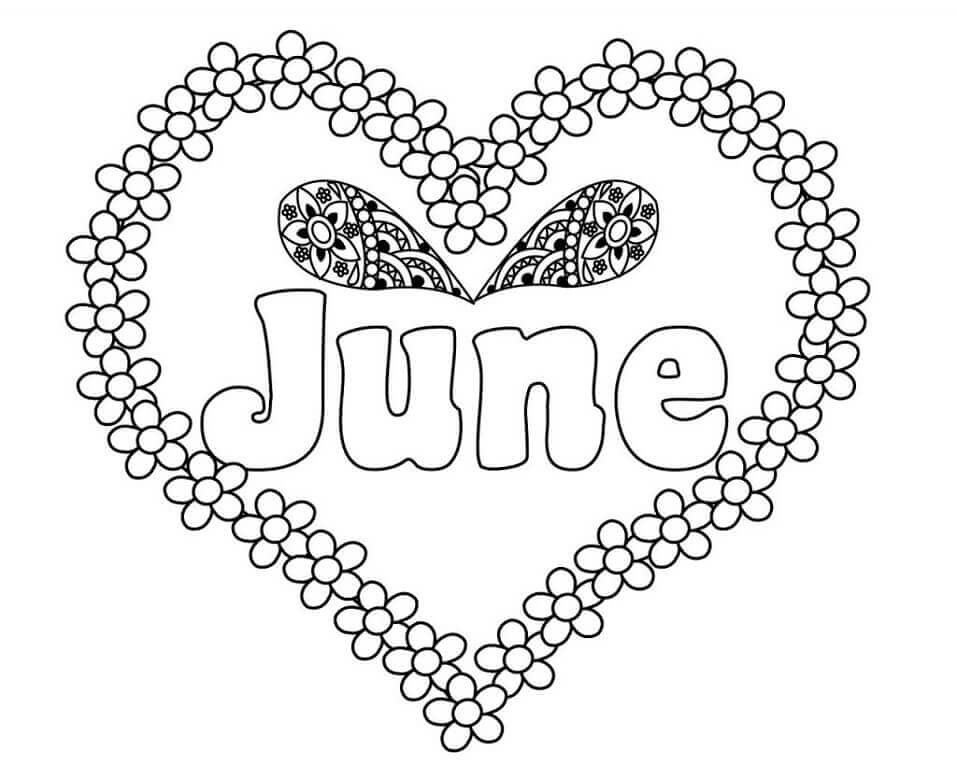 Dibujo de Junio Con Corazón para Colorear y Imprimir