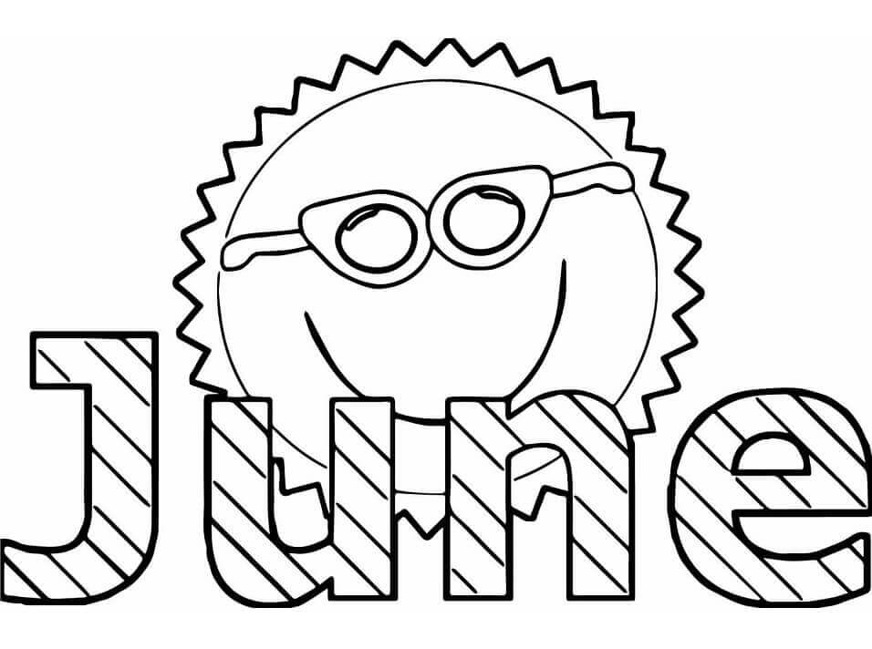 Dibujo de Junio Con Sol Sonriendo para Colorear y Imprimir