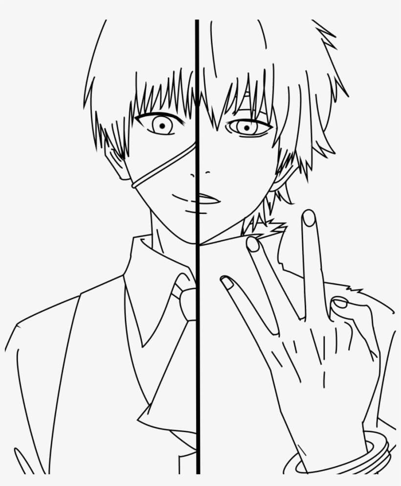 Dibujo de Kaneki Ken dos Personalidades para Colorear y Imprimir