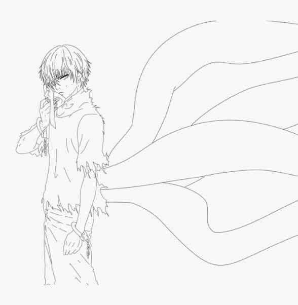 Dibujo de Kaneki Ken y Los Tentáculos para Colorear y Imprimir