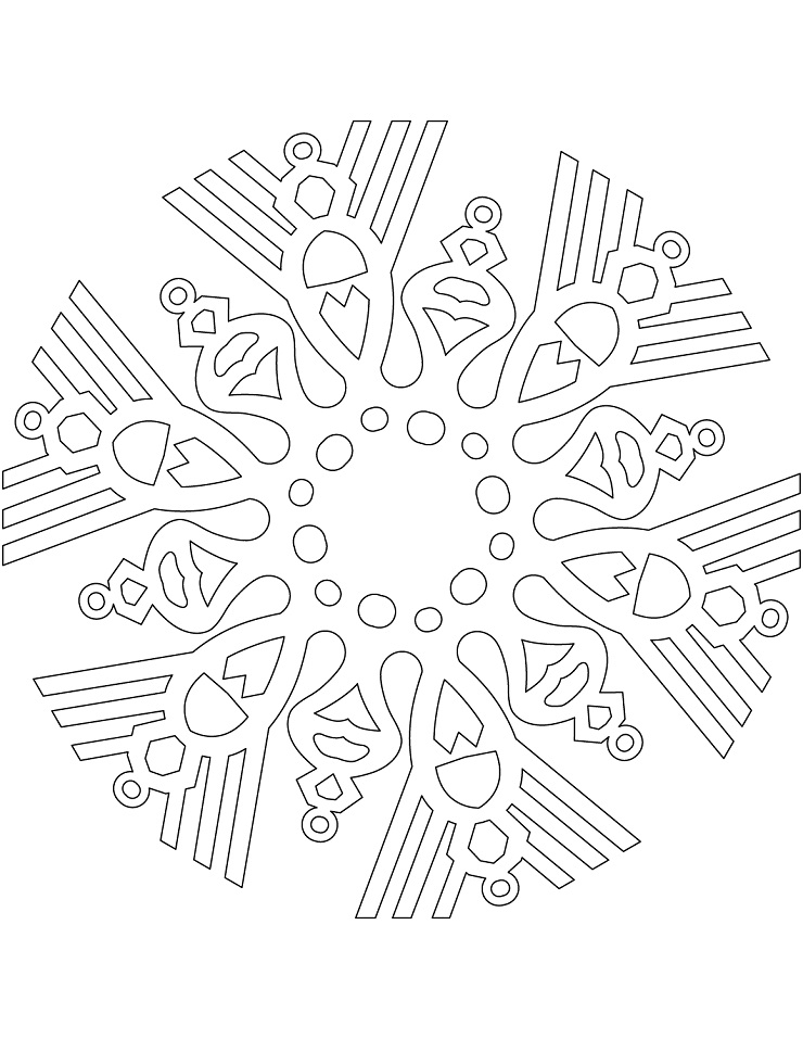 Dibujo de Copo de Nieve Con Adornos Navidenos para Colorear y Imprimir
