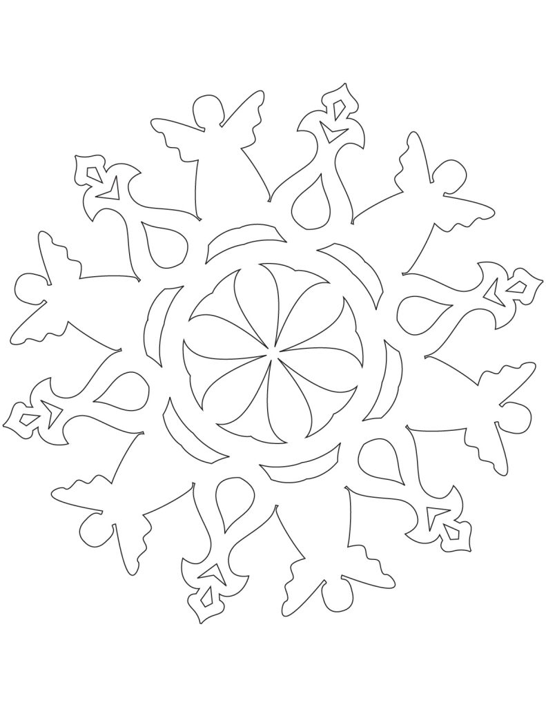 Dibujo de Copo de Nieve Con Ángeles para Colorear y Imprimir