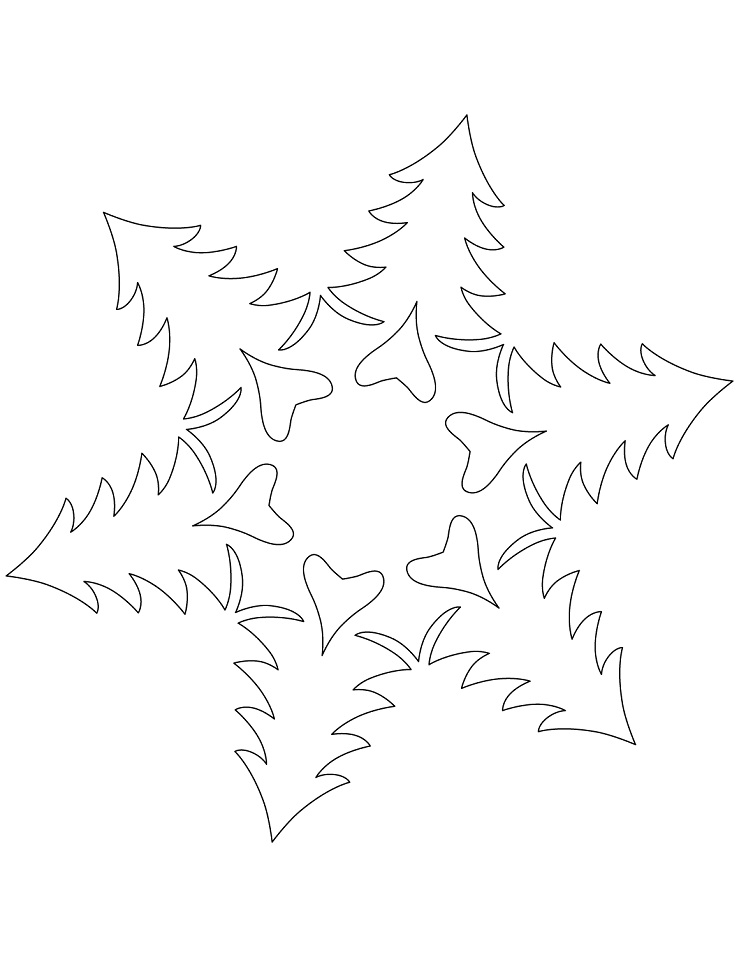 Dibujo de Copo de Nieve Con Árboles de Navidad 2 para Colorear y Imprimir