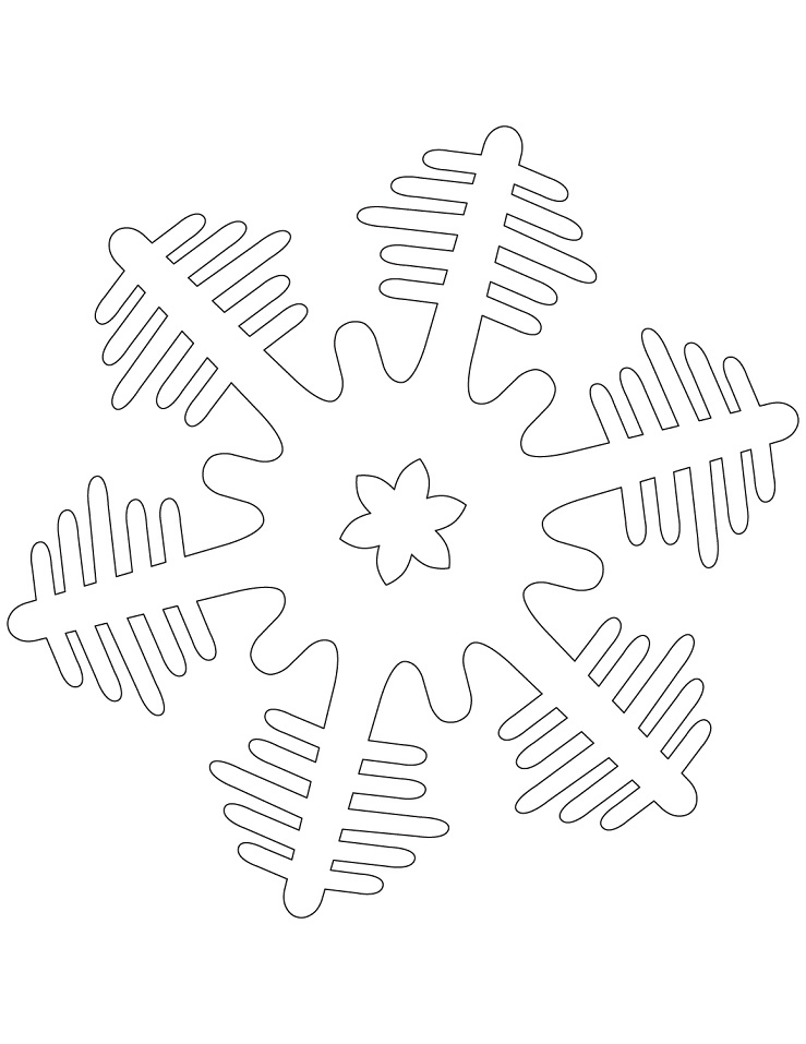 Dibujo de Copo de Nieve Con Árboles de Navidad para Colorear y Imprimir