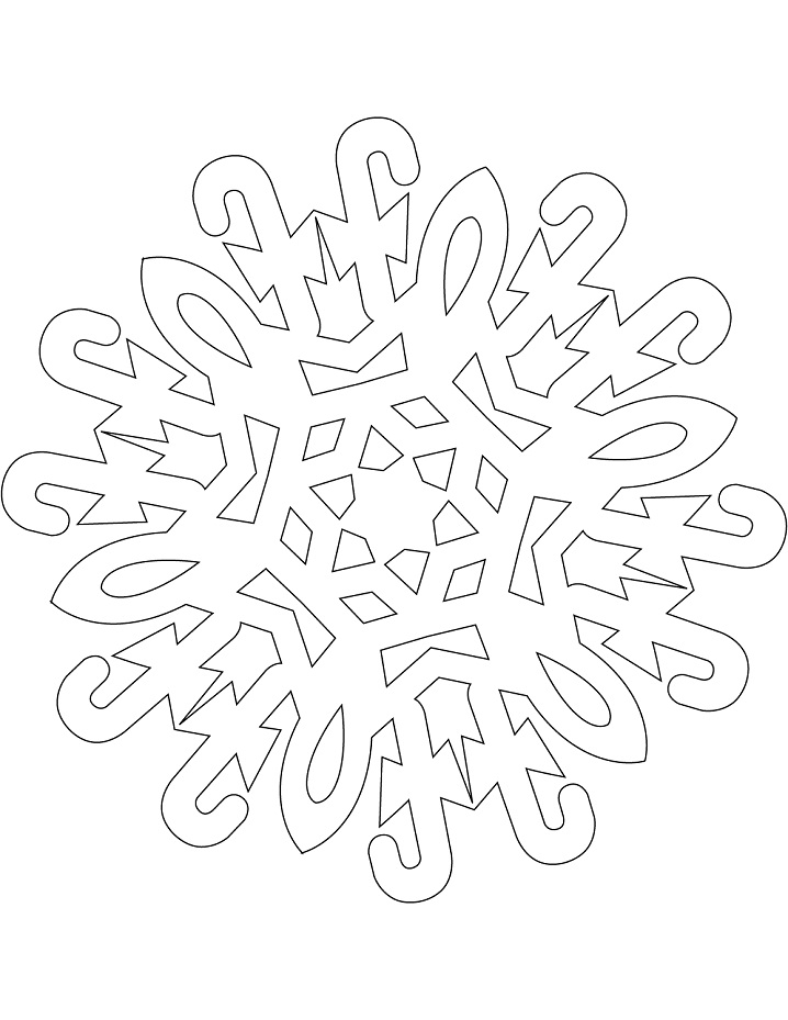 Dibujo de Copo de Nieve Con Bastón de Caramelo para Colorear y Imprimir