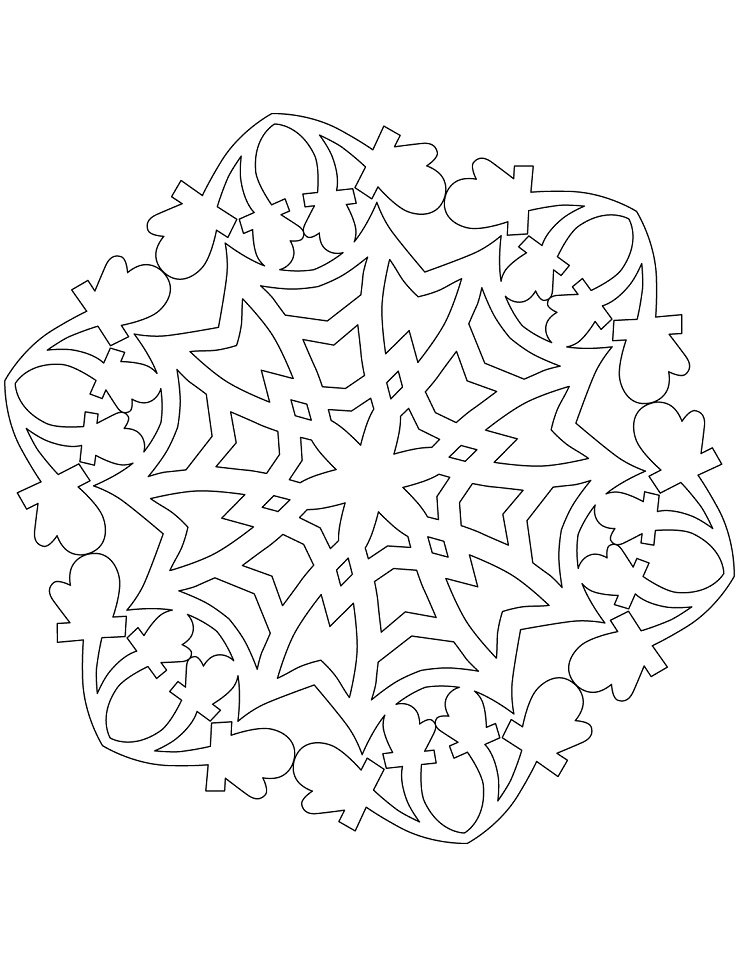 Dibujo de Copo de Nieve Con Mitones para Colorear y Imprimir