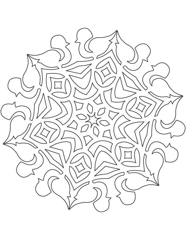 Dibujo de Copo de Nieve Con Pájaro Camachuelo para Colorear y Imprimir