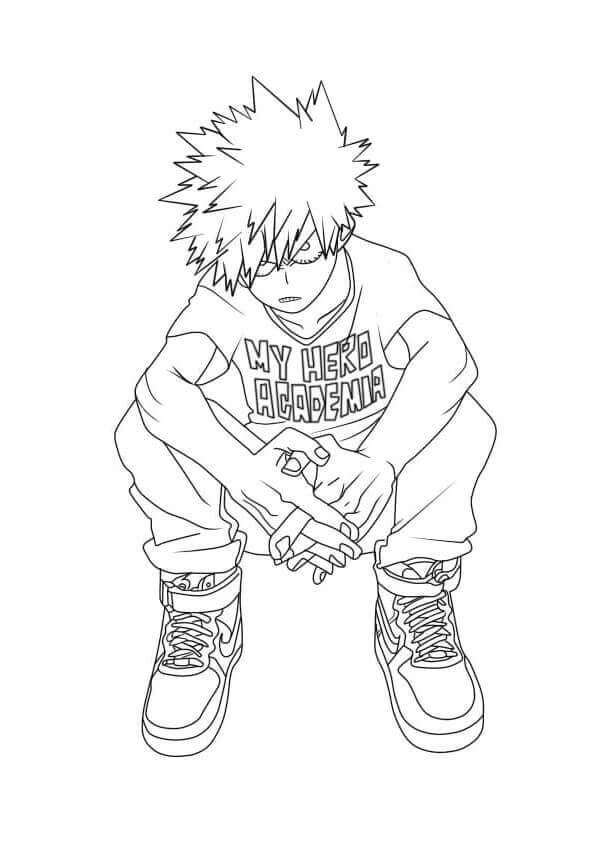 Dibujo de Bakugo Sentado para Colorear y Imprimir