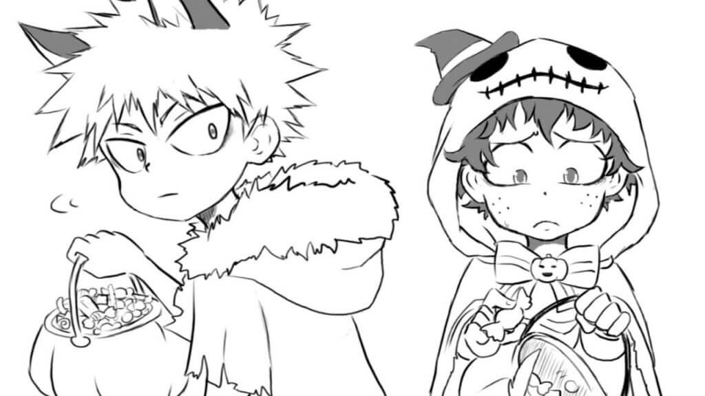 Dibujo de Bakugo y Deku Lindo para Colorear y Imprimir