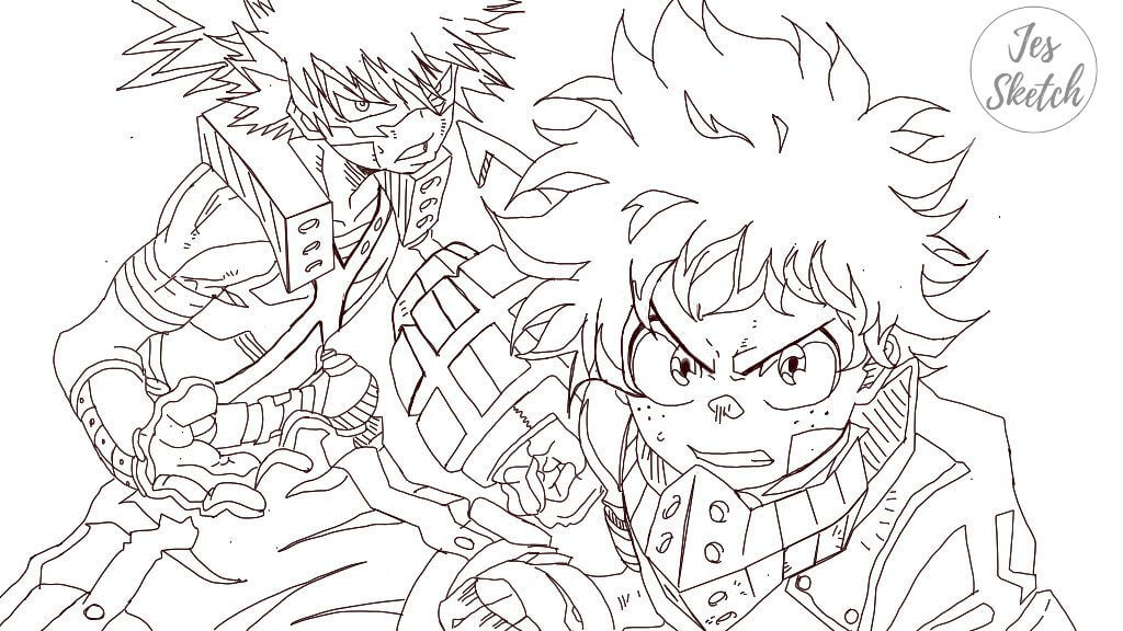 Dibujo de Bakugo y Deku para Colorear y Imprimir