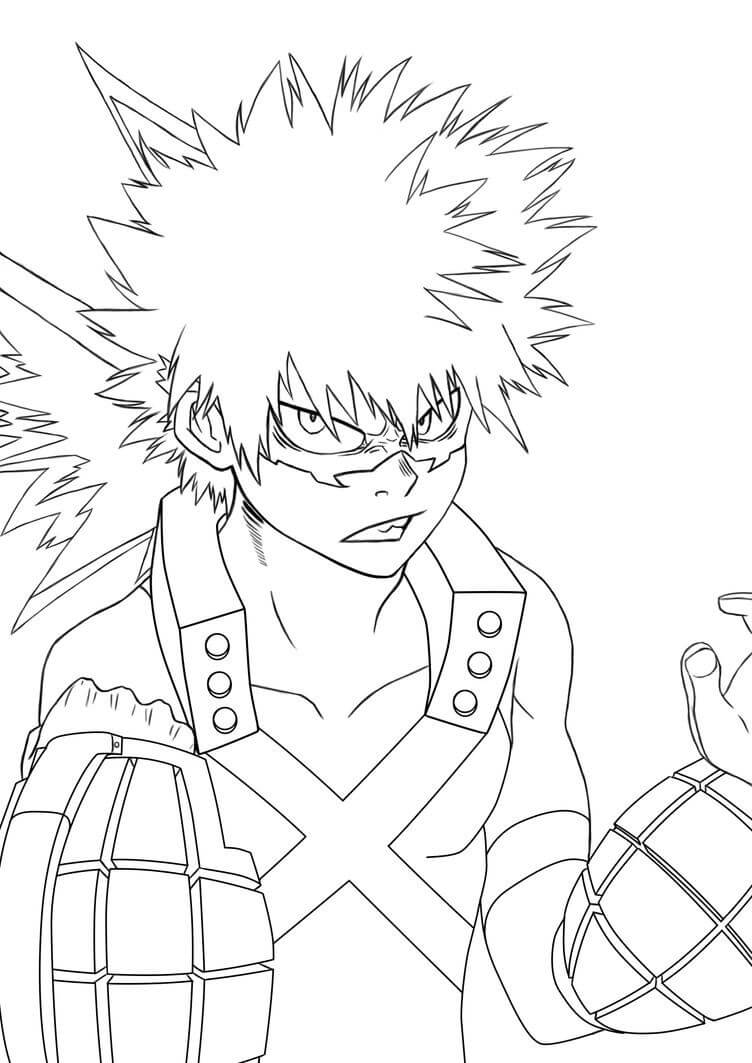 Dibujo de Cara Katsuki Bakugo Enojado para Colorear y Imprimir