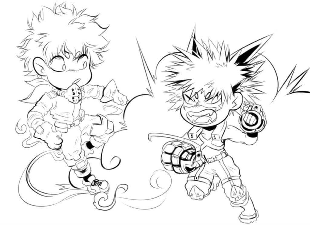 Dibujo de Chibi Bakugo y Deku para Colorear y Imprimir