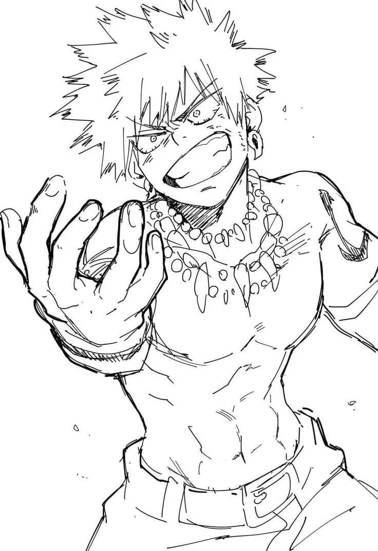 Dibujo de Katsuki Bakugo Sonriendo para Colorear y Imprimir