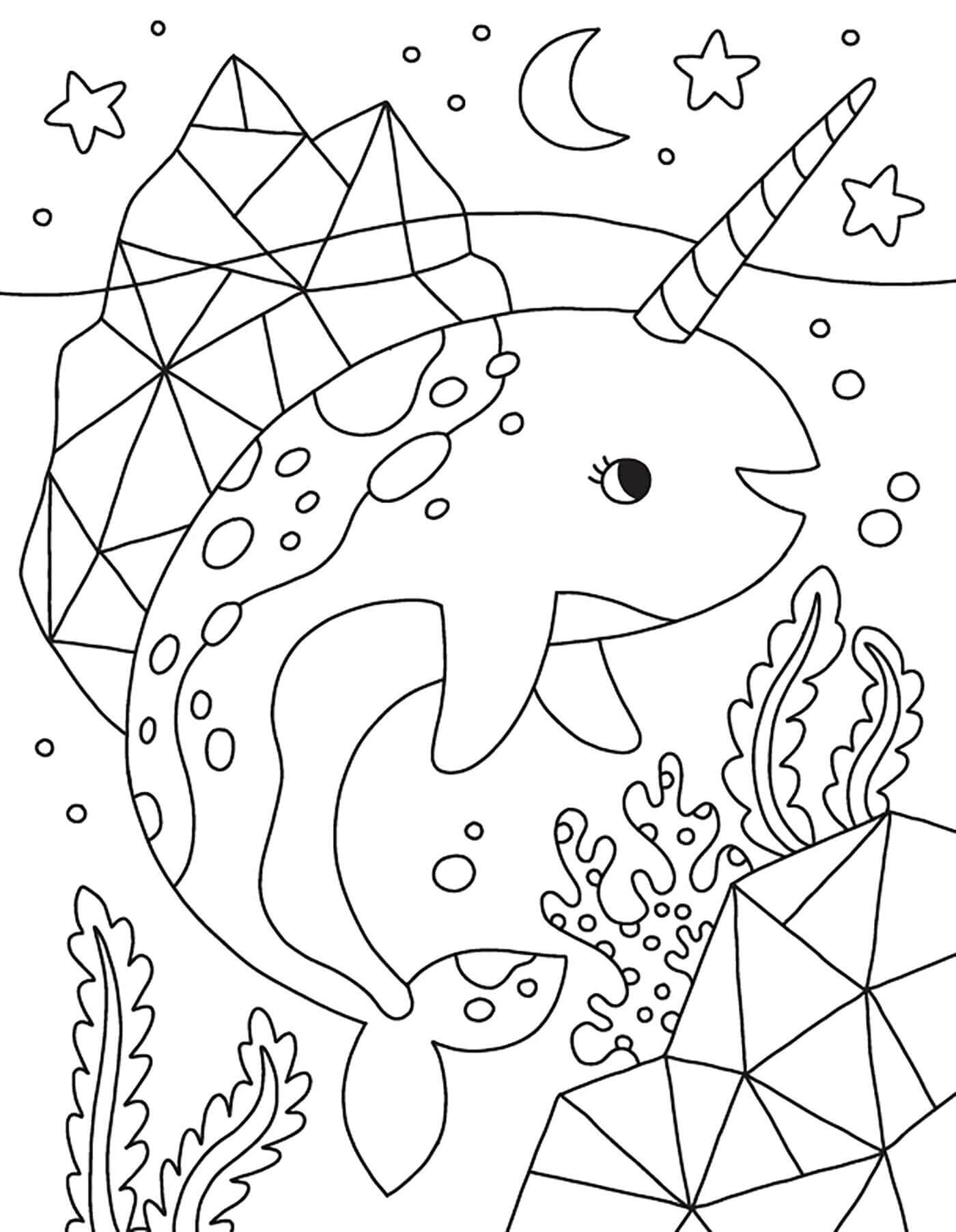 dibujo ballena unicornio kawaii para colorear