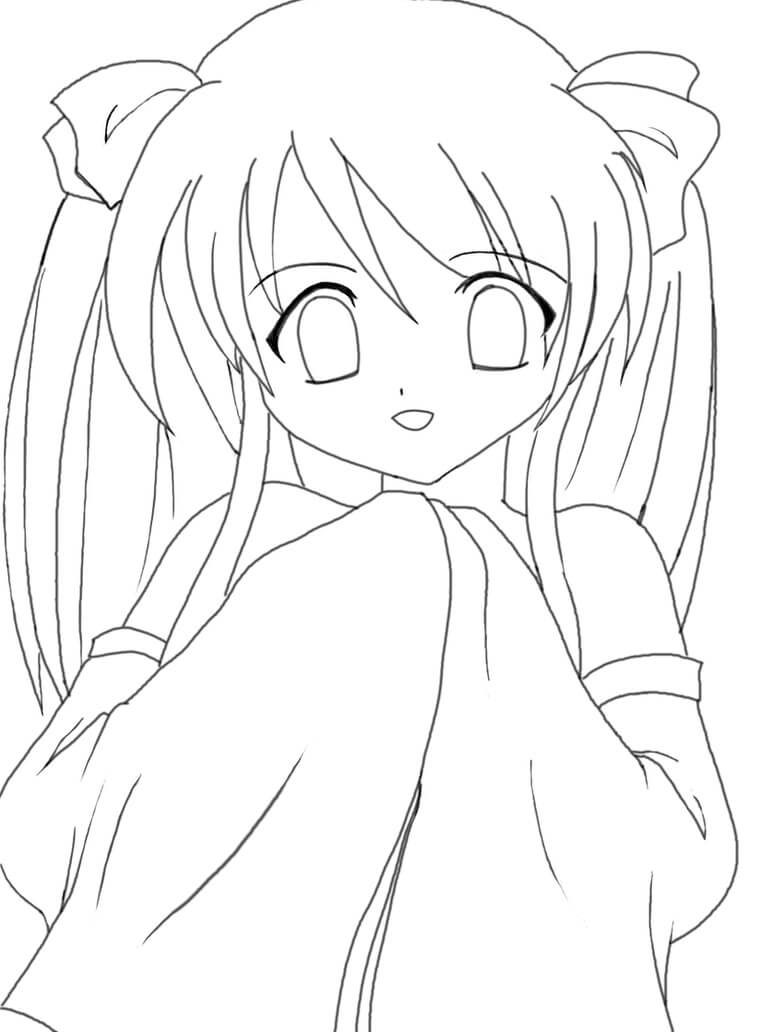 dibujo chica anime diversion kawaii para colorear