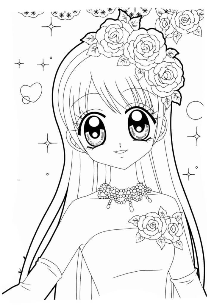 dibujo chica cara kawaii para colorear