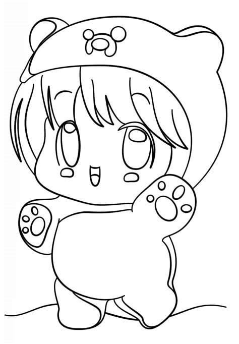 dibujo chica de oso kawaii para colorear