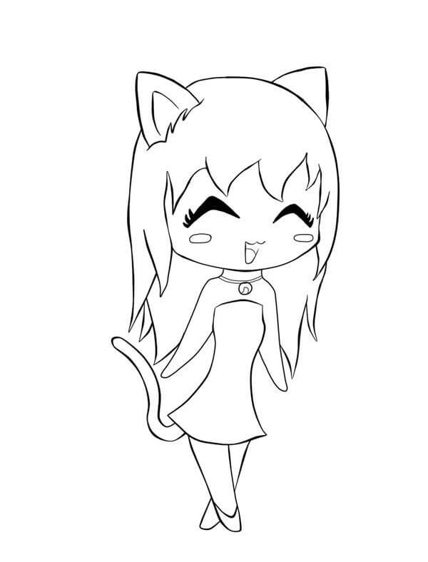 dibujo chica gato kawaii para colorear