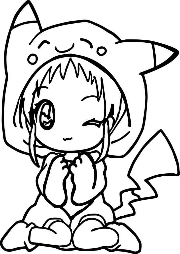 dibujo chica pikachu kawaii para colorear