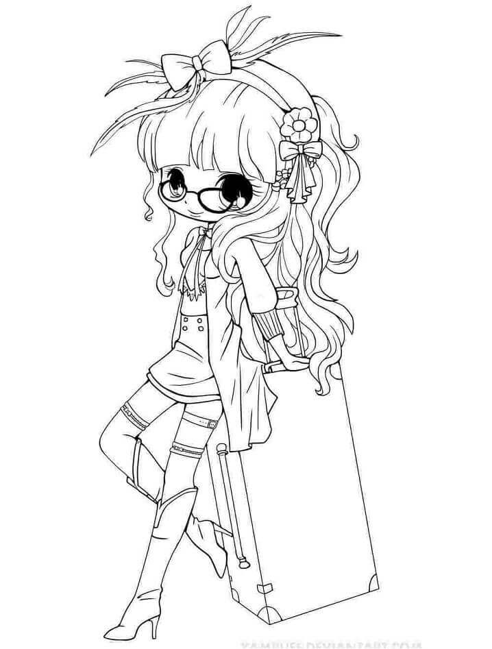 dibujo chica sentada kawaii para colorear