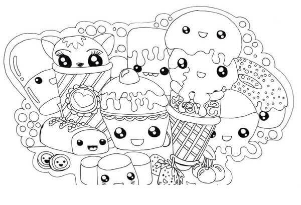 dibujo comida divertida kawaii para colorear