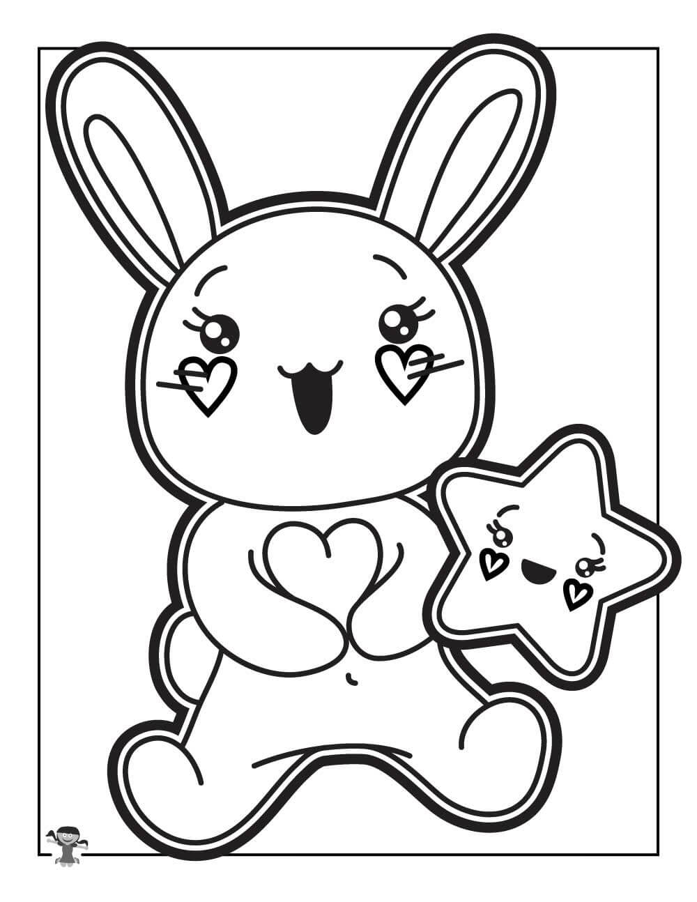 dibujo conejito con estrella kawaii para colorear