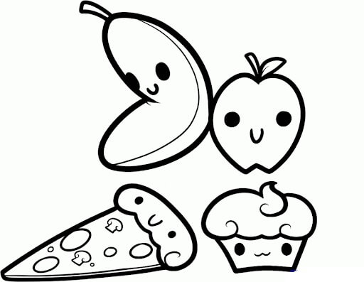 dibujo cuatro comida rapida kawaii para colorear