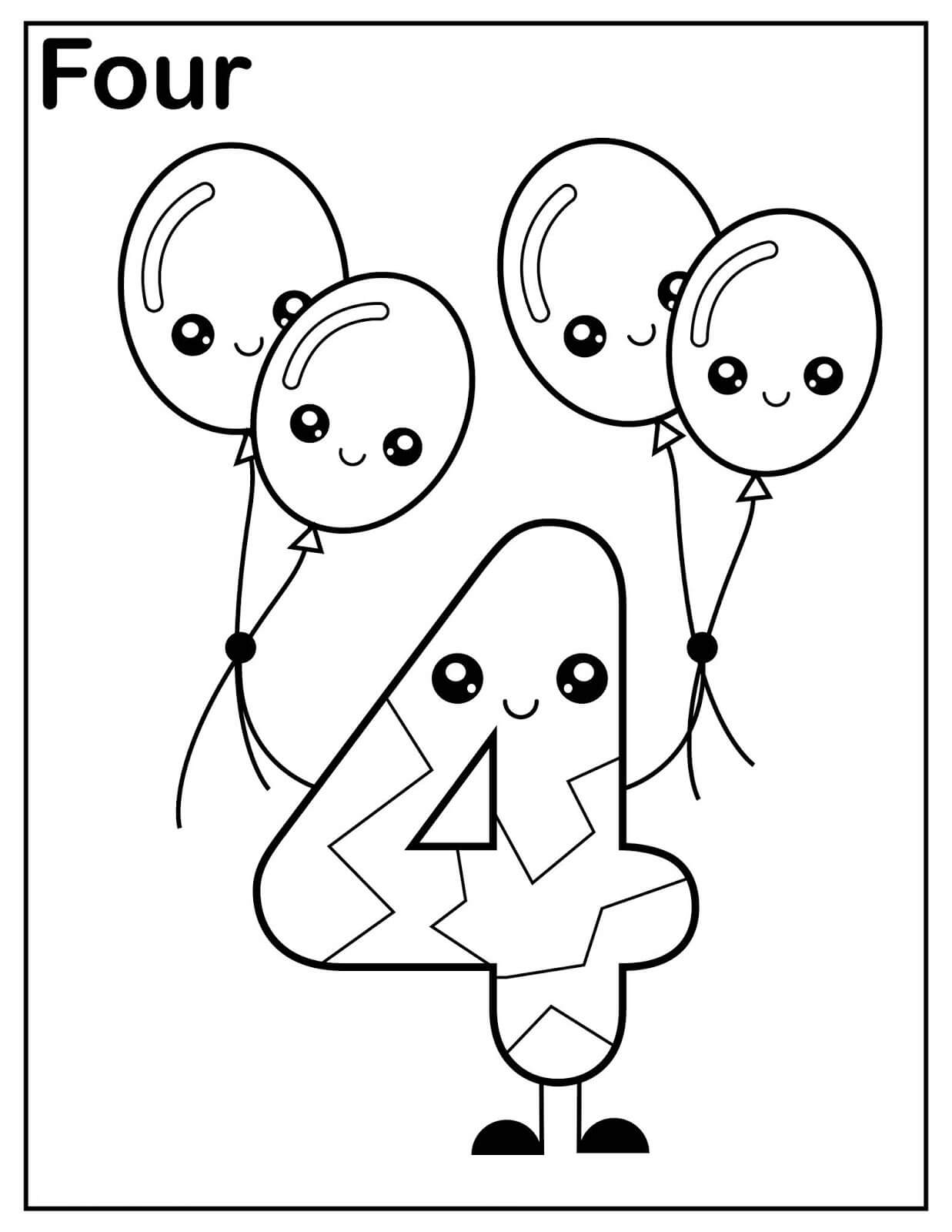 dibujo cuatro kawaii para colorear