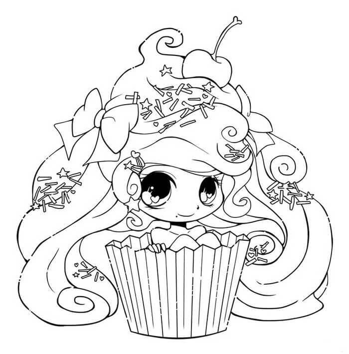 dibujo cupcake de nina kawaii para colorear