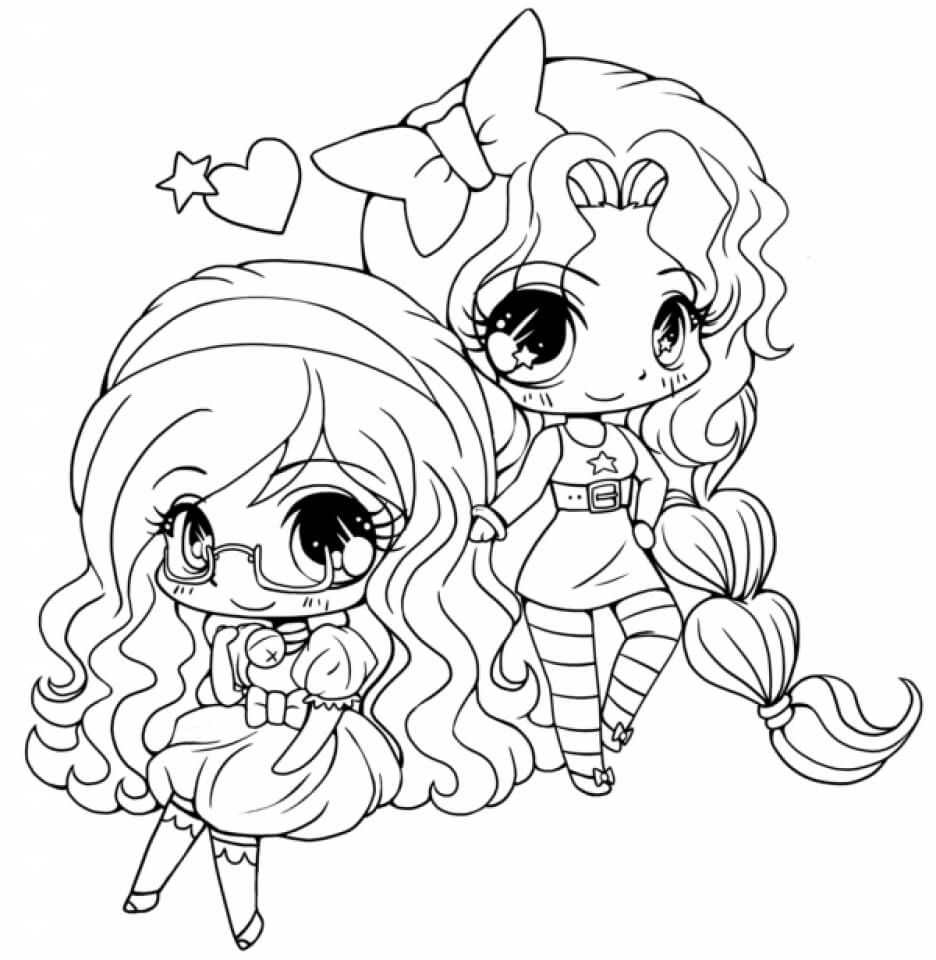 dibujo dos chicas kawaii para colorear