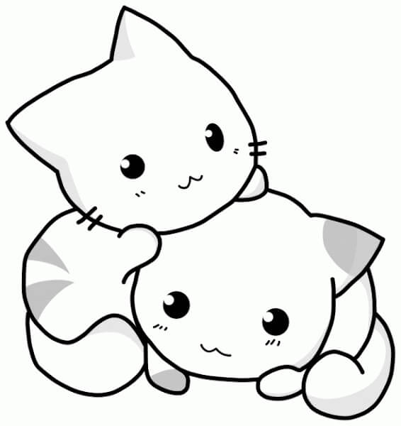 dibujo dos gatitos kawaii para colorear