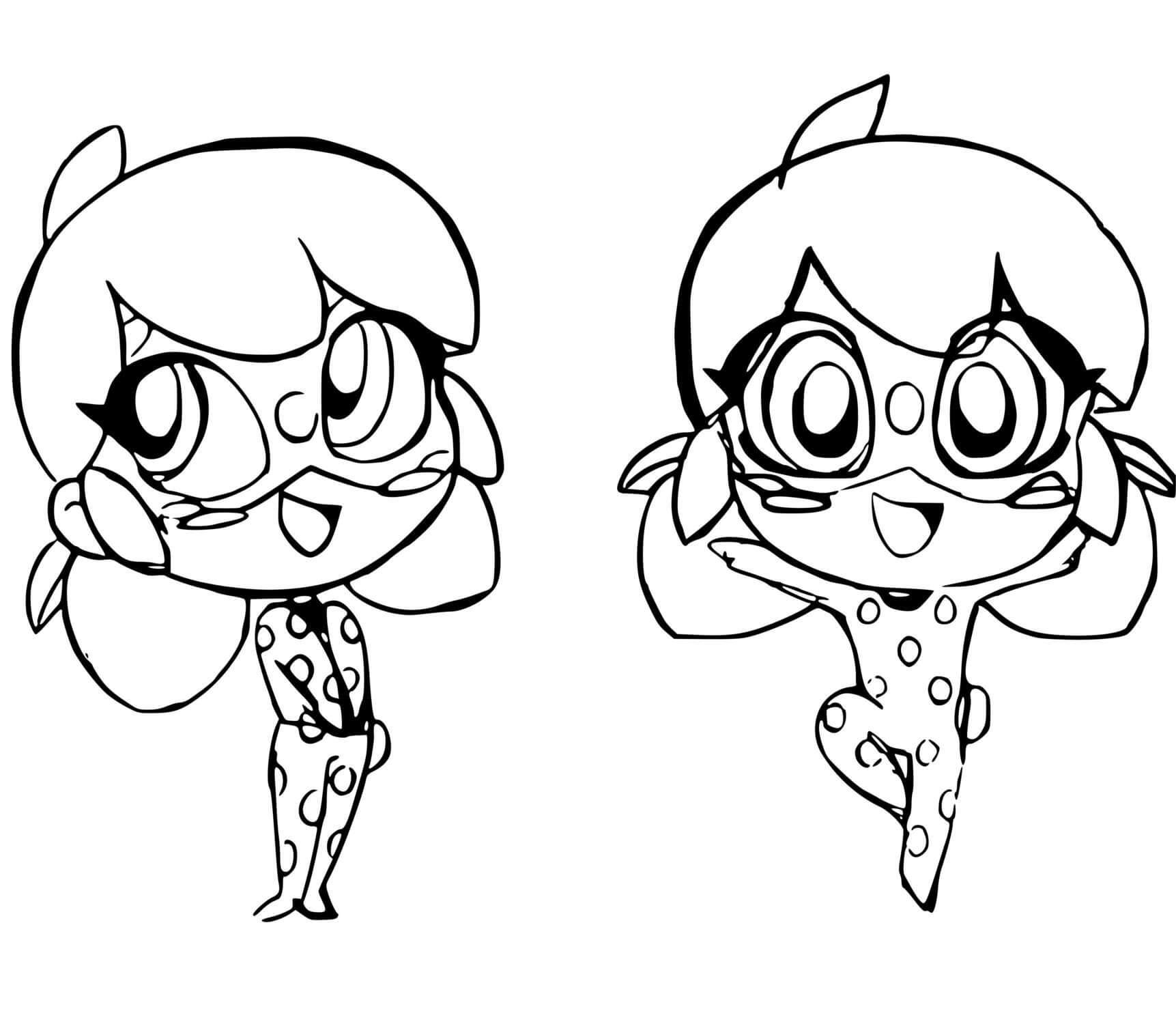 dibujo dos mariquitas kawaii para colorear