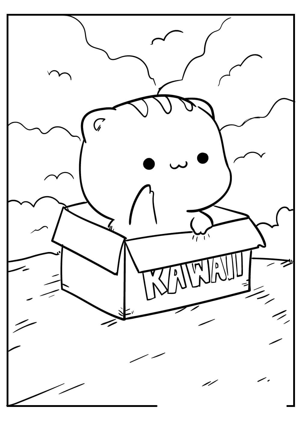 dibujo gato sonriendo kawaii para colorear