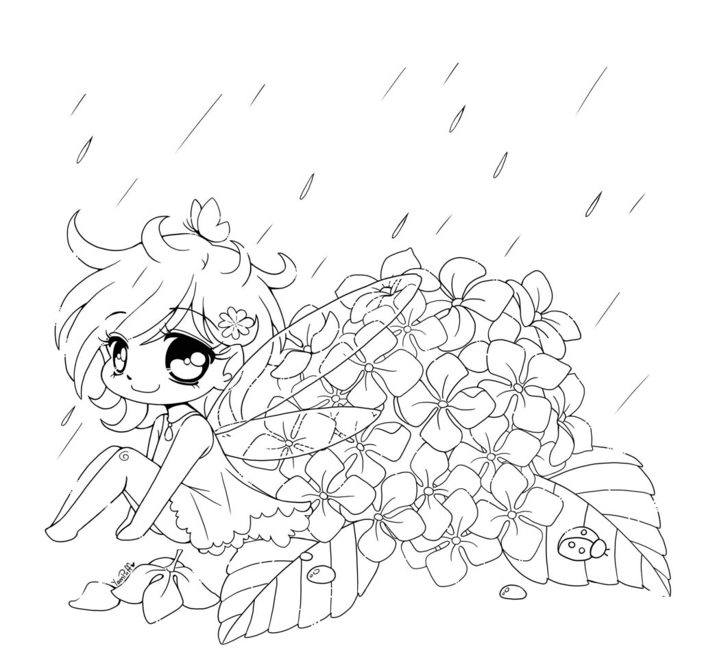 Dibujo Hada Kawaii En La Lluvia Para Colorear