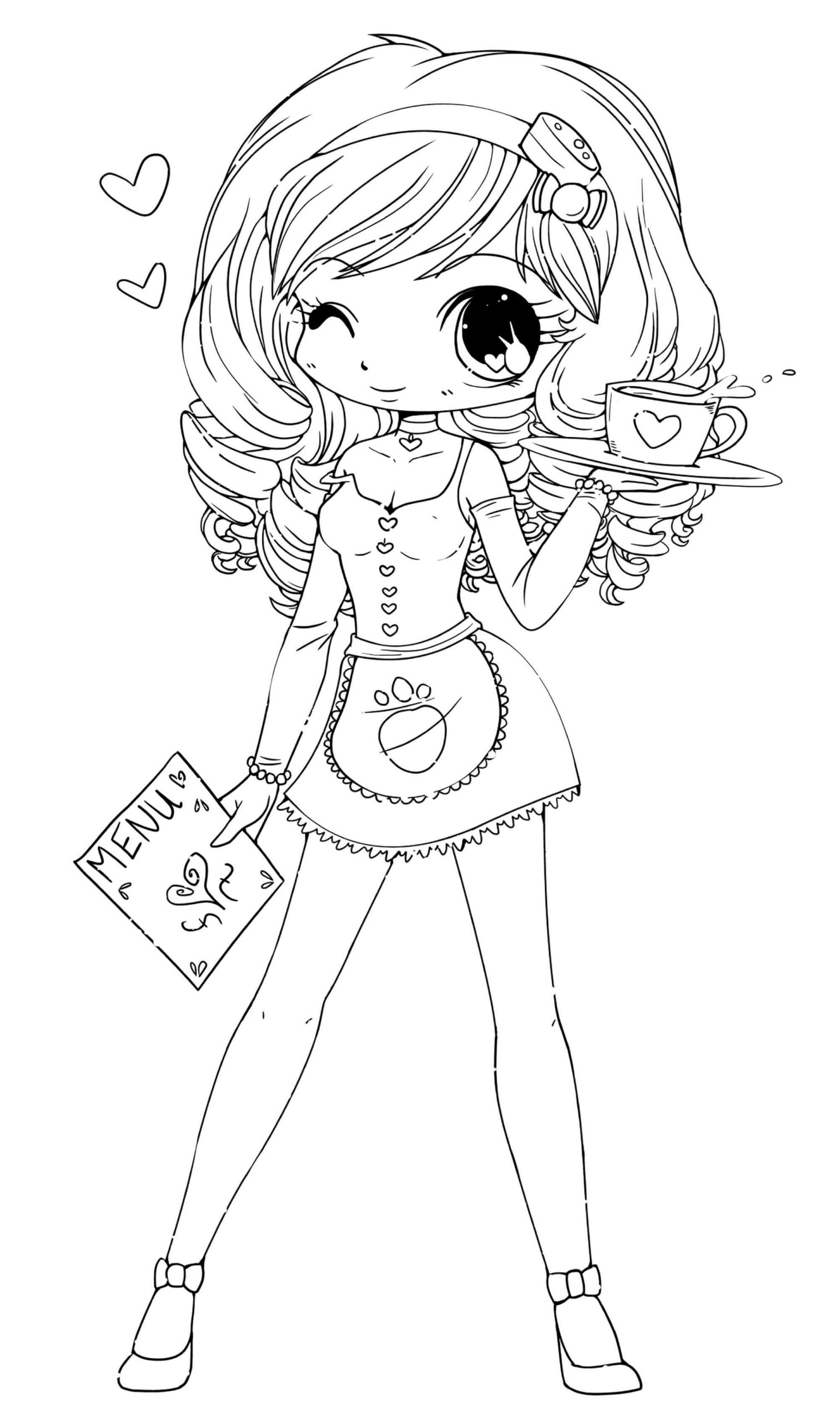 dibujo kawaii de la camarera para colorear