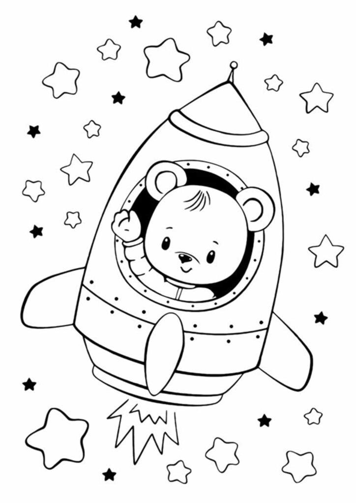 Dibujo Kawaii Oso En Cohete Para Colorear
