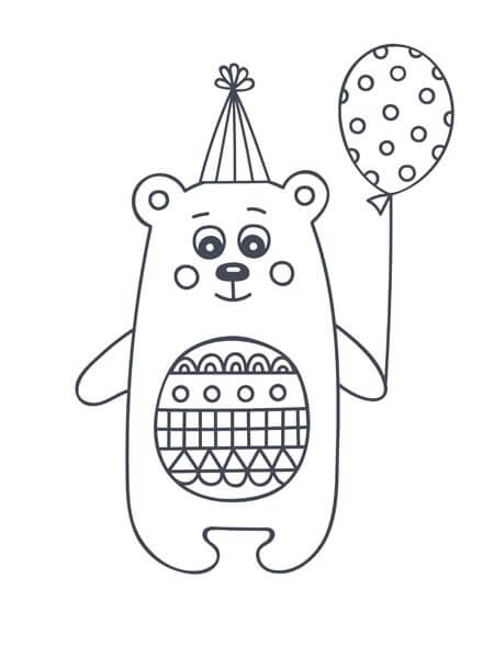 dibujo kawaii oso sosteniendo globo para colorear