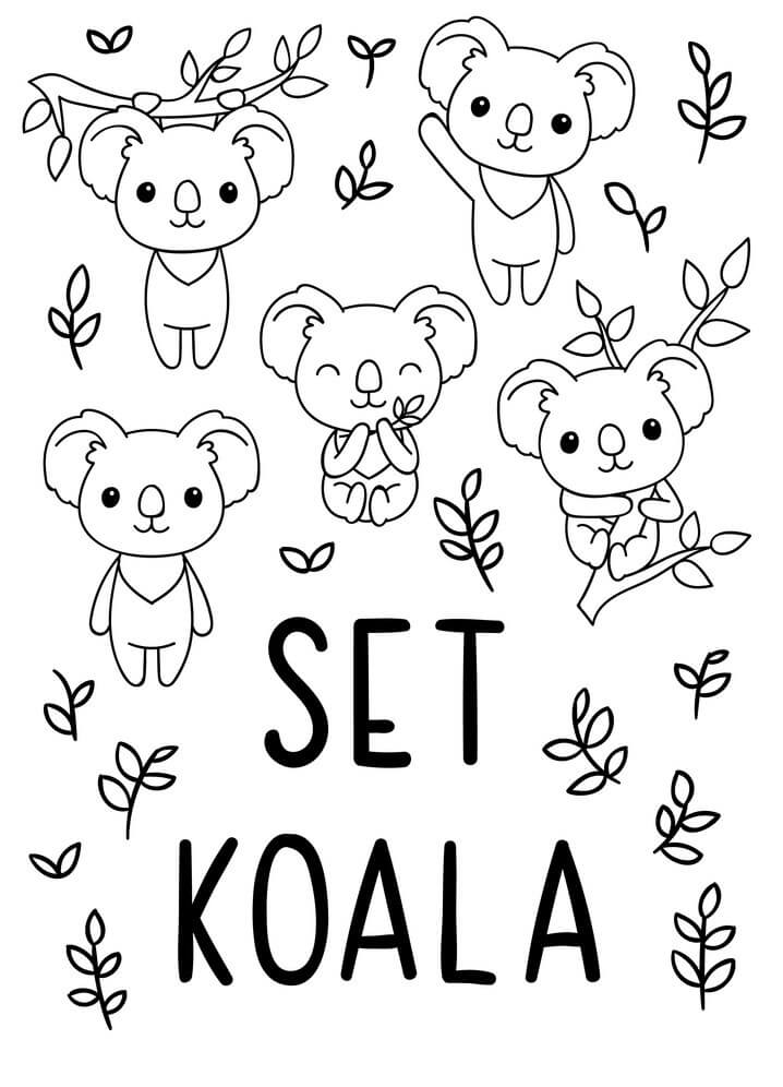 dibujo kawaii set koala para colorear