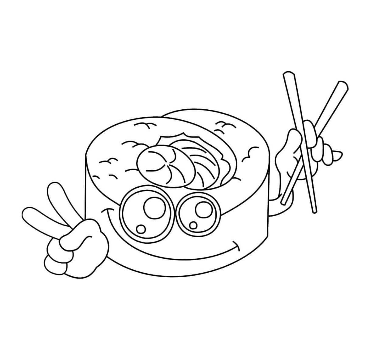 dibujo kawaii sushi sonriendo para colorear