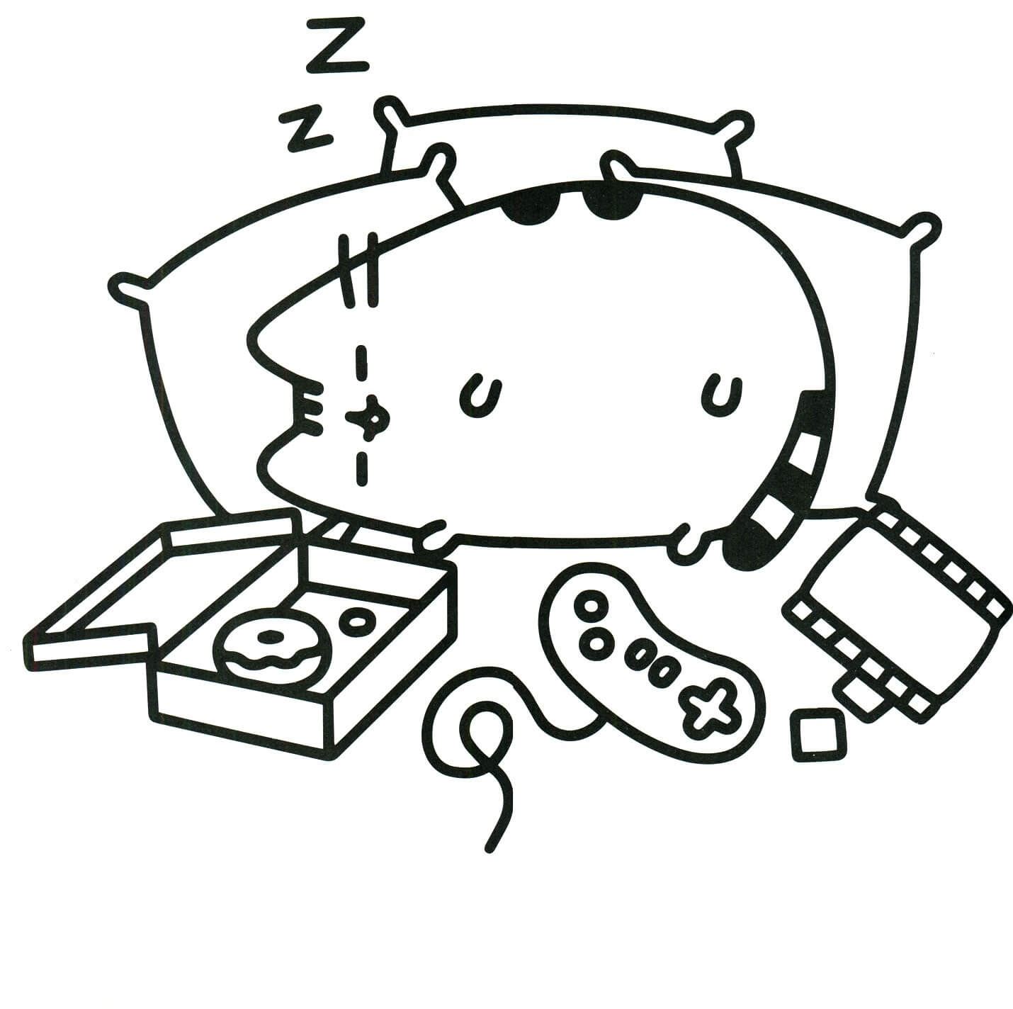 dibujo kawaii wusseen gato dormir para colorear