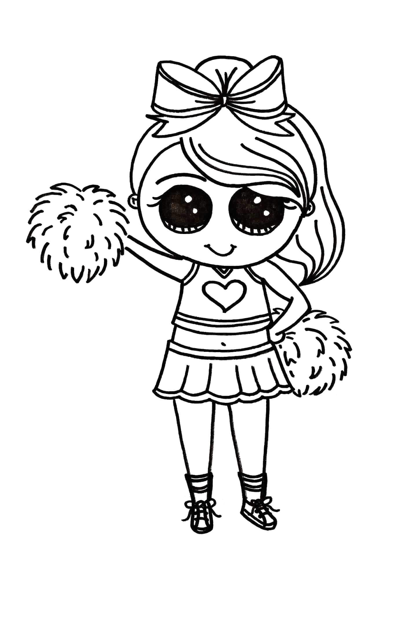 dibujo la animadora femenina se rie kawaii para colorear