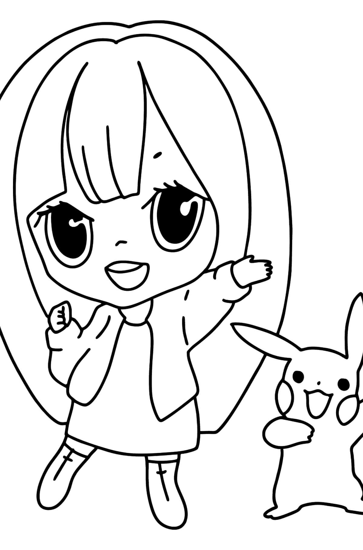 dibujo nina anime y pikachu kawaii para colorear