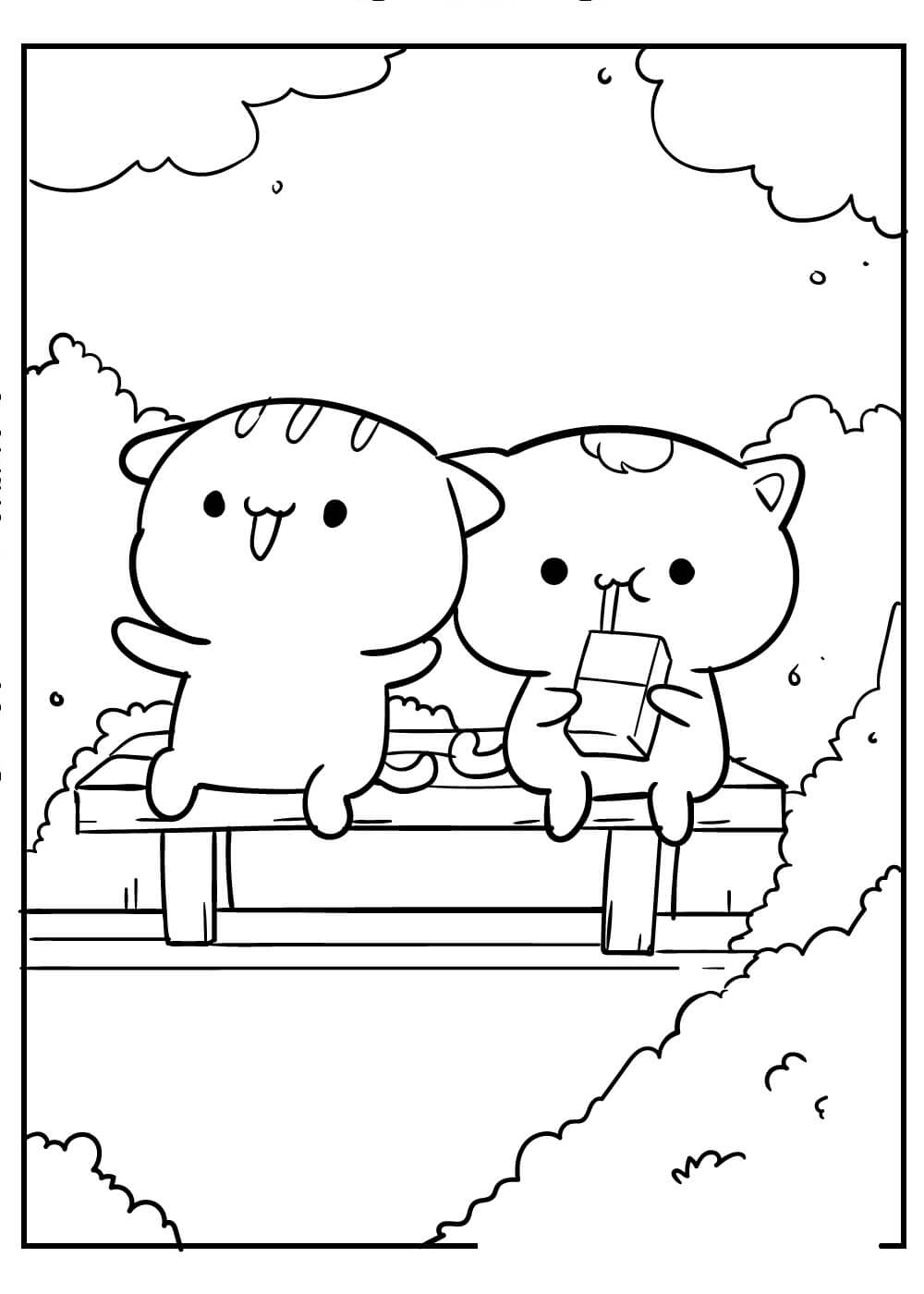 dibujo pareja gatito kawaii para colorear